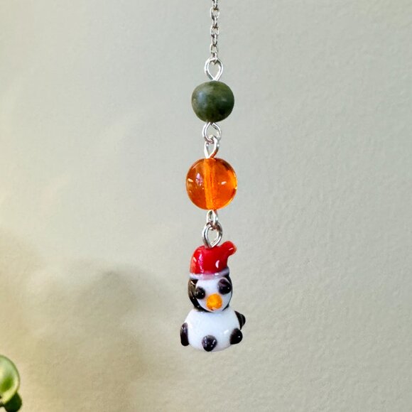 Origami Holiday Ornament #2328 - Small Crane with Lampwork Glass Penguin - Picture 5 of 7